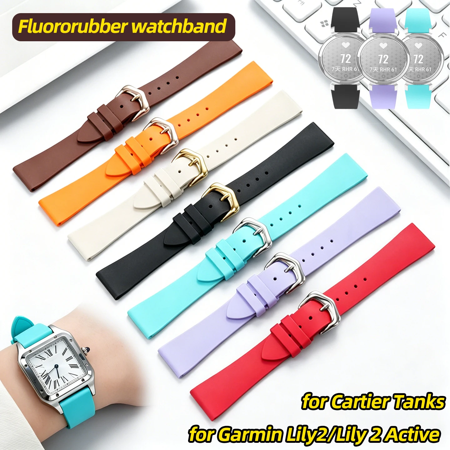 Universal size Fluororubber watchband 14 15 16 17 18MM lady strap for Cartier Tanks Dumont series for Garmin Lily2/Lily 2 Active
Universal size Fluororubber watchband 14 15 16 17 18MM lady strap for Cartier Tanks Dumont series for Garmin Lily2/Lily 2 Active