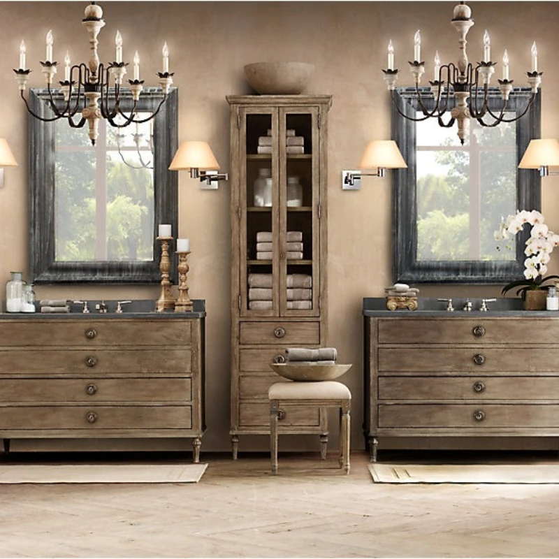 American French country retro solid wood oak bathroom cabinet modern simple home floor bathroom cabinet
American French country retro solid wood oak bathroom cabinet modern simple home floor bathroom cabinet