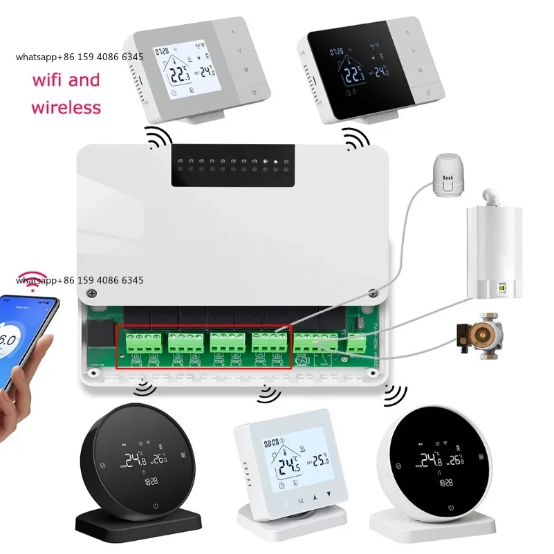 Wireless Thermostat Controller Wifi Smart Home 8-Zone Heating System for Boiler Water Floor Actuator
Wireless Thermostat Controller Wifi Smart Home 8-Zone Heating System for Boiler Water Floor Actuator