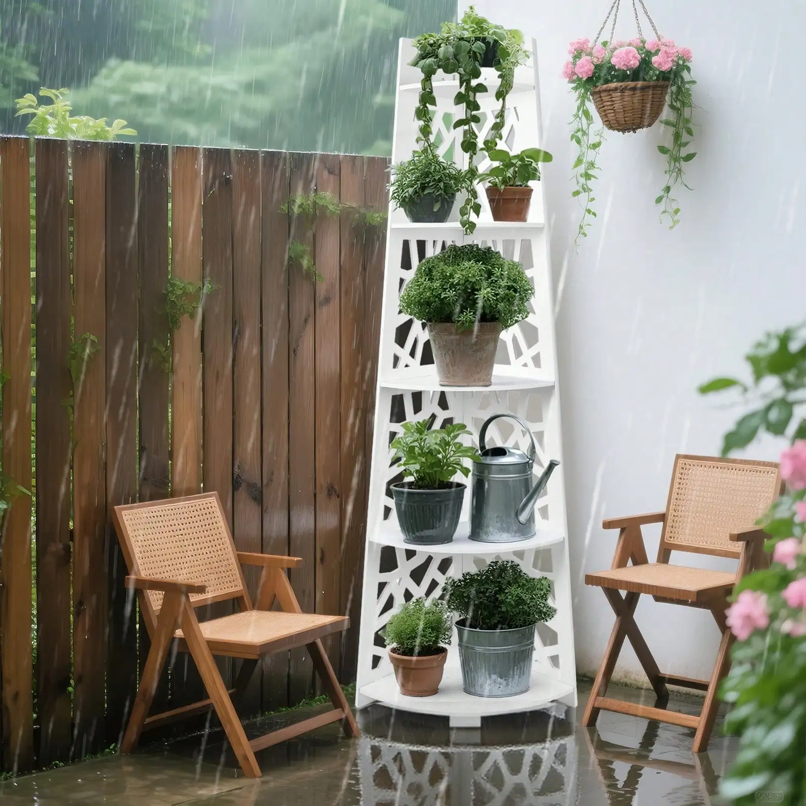 5-Tier Outdoor Corner Plant Stand, Waterproof White WPC Shelf Rack, Tall 59" Space-Saving Corner Organizer For Balcony, Patio
5-Tier Outdoor Corner Plant Stand, Waterproof White WPC Shelf Rack, Tall 59" Space-Saving Corner Organizer For Balcony, Patio