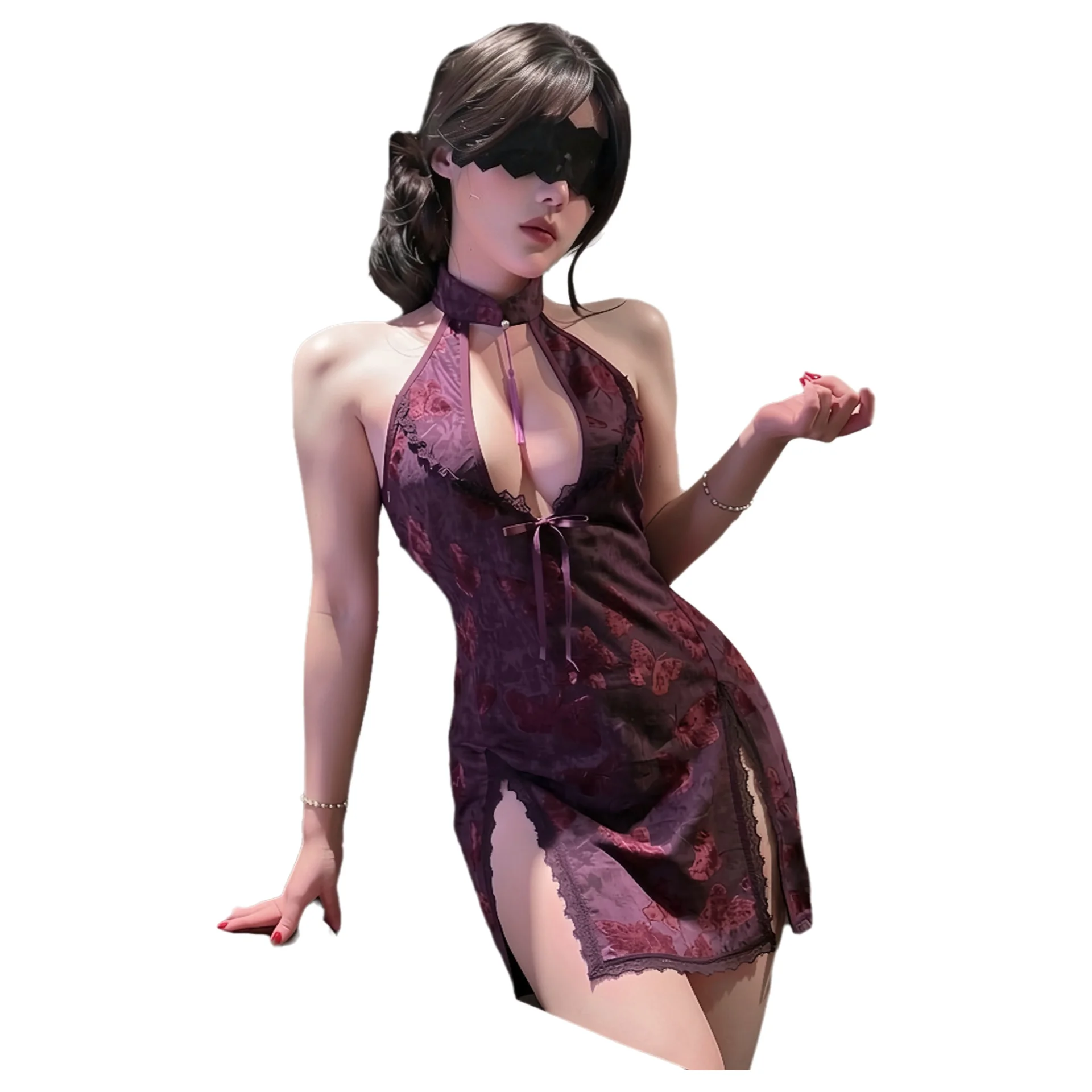 Sexy New Model Purple Butterfly Flocking Print Cheongsam Set Pure Desire Uniform Dress Off-the-shoulder For Woman Charming J2GZ
Sexy New Model Purple Butterfly Flocking Print Cheongsam Set Pure Desire Uniform Dress Off-the-shoulder For Woman Charming J2GZ