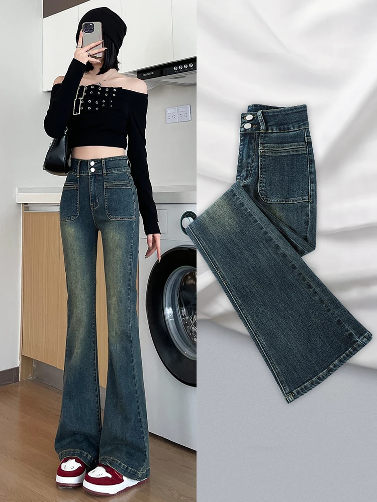 Джинсы-клеш с высокой талией на двойной пуговице, женские, утягивающие, в стиле ретро, винтажные, с эффектом подтяжки ягодиц, из хлопкового стрейч-денима
Джинсы-клеш с высокой талией на двойной пуговице, женские, утягивающие, в стиле ретро, винтажные, с эффектом подтяжки ягодиц, из хлопкового стрейч-денима