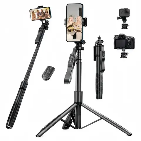 Bluetooth Selfie Stick with Anti-Shake, Extendable Tripod Stand, Phone Holder for Live Streaming Photography Multi-Function Tool