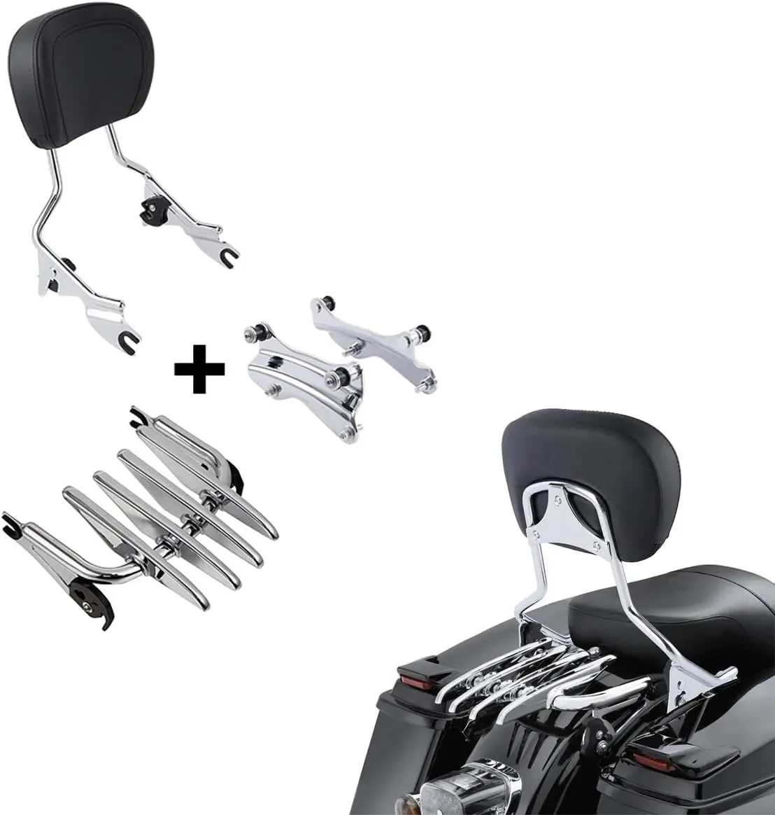 Detachable Passenger Backrest Sissy Bar With Stealth Luggage Rack and 4 Point Docking Hardware Kits Fit For Harley Touring Road
Detachable Passenger Backrest Sissy Bar With Stealth Luggage Rack and 4 Point Docking Hardware Kits Fit For Harley Touring Road