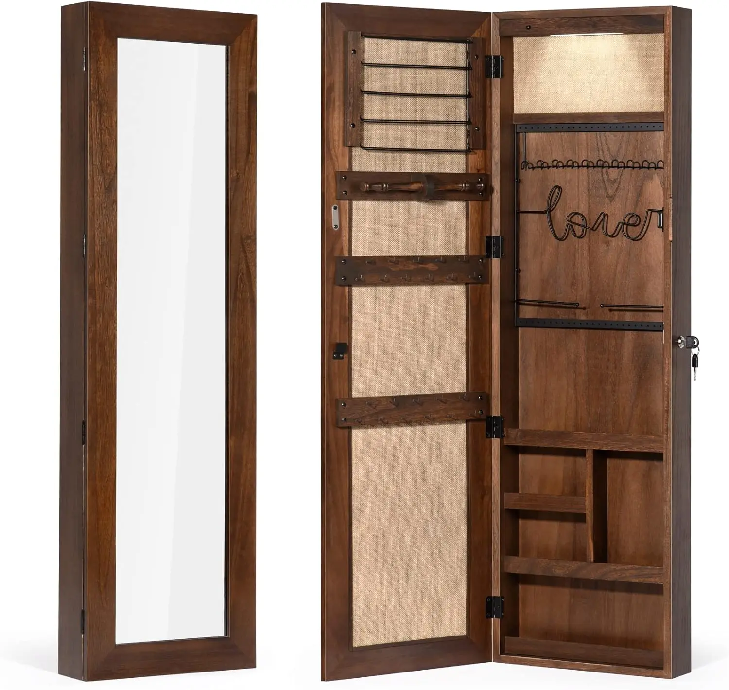 Органайзер для ювелирных изделий, настенный/дверной шкаф для ювелирных изделий с зеркалом, массив дерева (темно-коричневый)
Органайзер для ювелирных изделий, настенный/дверной шкаф для ювелирных изделий с зеркалом, массив дерева (темно-коричневый)