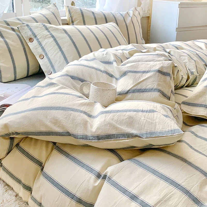 Four-Piece Household Bedding Class a Pure Cotton Nordic Style Quilt Cover Fitted Sheet Striped Color Matching Modern Yarn-Dyed
Four-Piece Household Bedding Class a Pure Cotton Nordic Style Quilt Cover Fitted Sheet Striped Color Matching Modern Yarn-Dyed