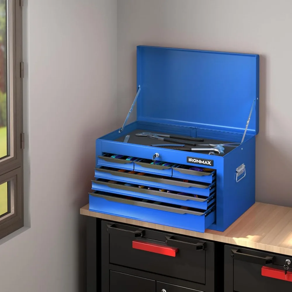 Tool Box, 24” Steel Tool Chest w/6 Drawers, Top Tool Tray,Automatic Lock, Protective Liners, Handle, Smooth Ball Bearing Sides
Tool Box, 24” Steel Tool Chest w/6 Drawers, Top Tool Tray,Automatic Lock, Protective Liners, Handle, Smooth Ball Bearing Sides