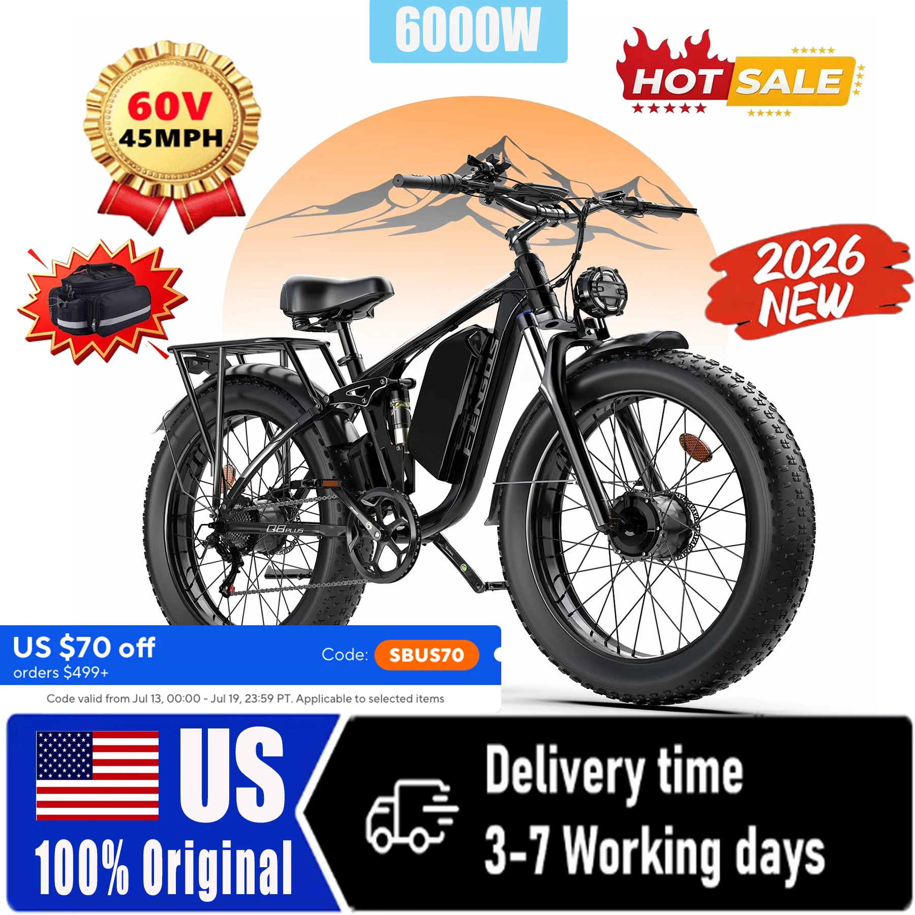 FENGQS Q8PLUS 6000W\5000W dual motor mountain electric vehicle 60V1200WH large battery, 100 kilometer range, hydraulic disc brake with turn signal.Fully shock-absorbing structure
FENGQS Q8PLUS 6000W\5000W dual motor mountain electric vehicle 60V1200WH large battery, 100 kilometer range, hydraulic disc brake with turn signal.Fully shock-absorbing structure