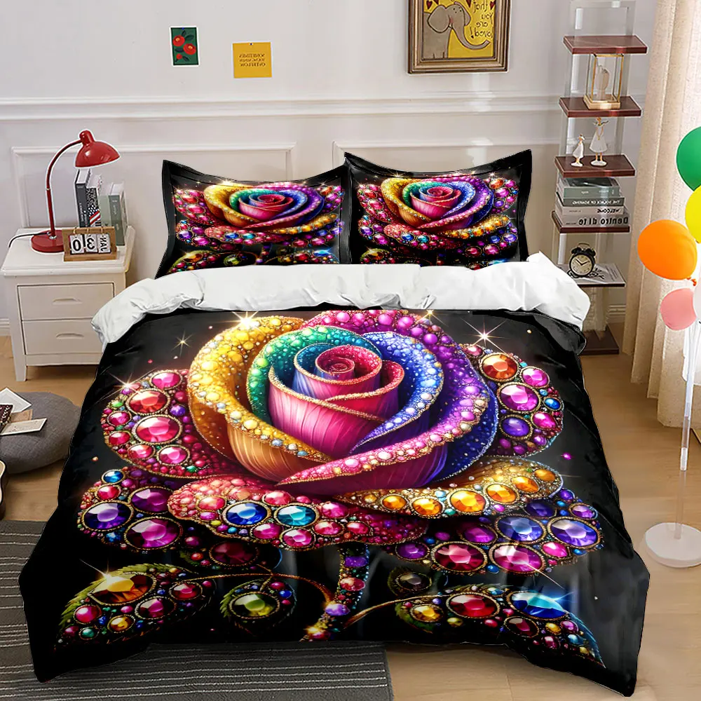 Glittering Rainbow Gemstone Rose Duvet Cover Set with 3D Printing Design Soft Polyester Bedding Set All-Season Comfort
Glittering Rainbow Gemstone Rose Duvet Cover Set with 3D Printing Design Soft Polyester Bedding Set All-Season Comfort