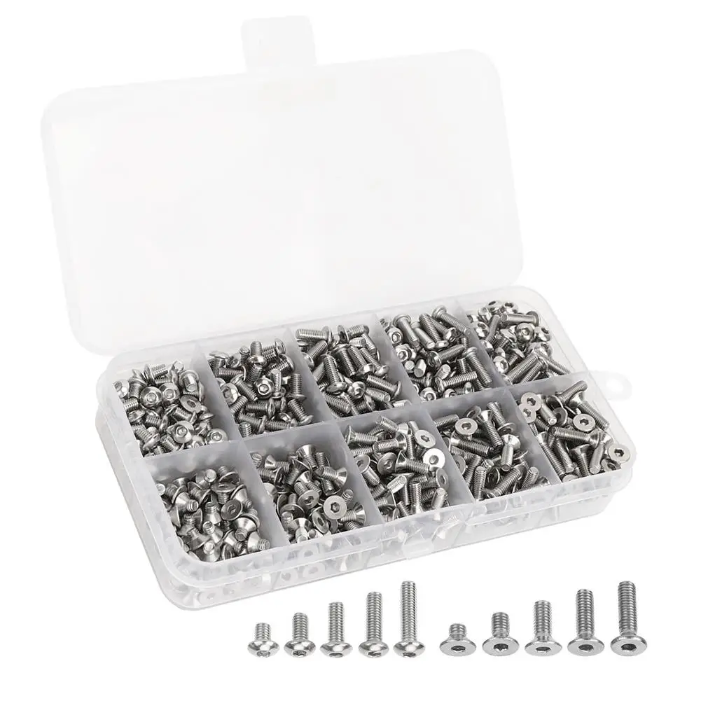 Stainless Steel Hex Socket Screw Fasteners Set M3x4 M3x6 M3x8 M3x10 M3x12 Countersunk Button Head 720Pcs
Stainless Steel Hex Socket Screw Fasteners Set M3x4 M3x6 M3x8 M3x10 M3x12 Countersunk Button Head 720Pcs