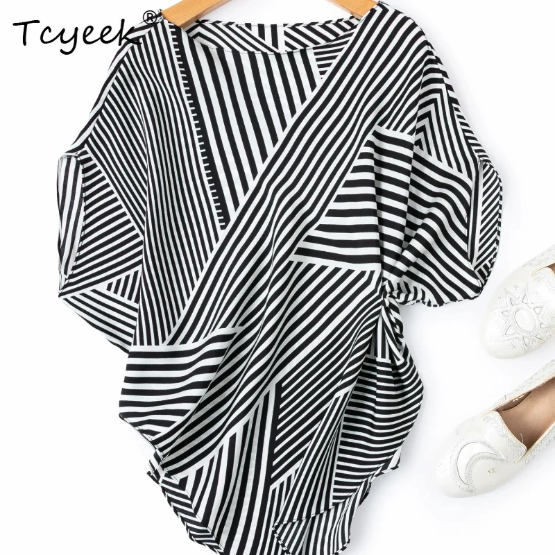 Tcyeek 93% Real Silk Top Women 2026 Summer British Style Classic Irregular Stripes Batwing Sleeve Tops Female Clothes Ropa Mujer
Tcyeek 93% Real Silk Top Women 2026 Summer British Style Classic Irregular Stripes Batwing Sleeve Tops Female Clothes Ropa Mujer