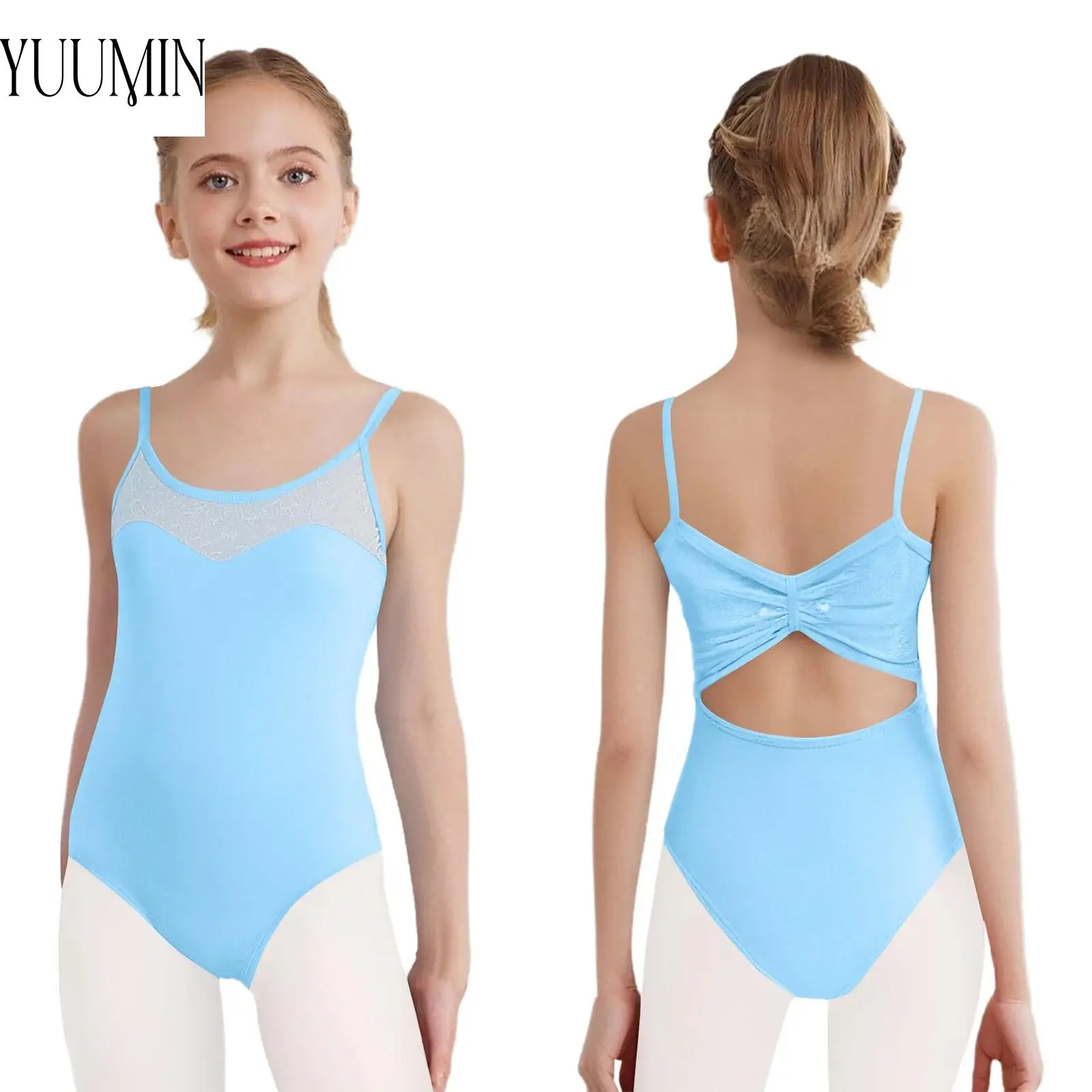 Kids Girls Lace Ballet Leotard Spaghetti Straps Cutout Knot Back Bodysuits for Gymnastics Dance Practice Examination Performance
Kids Girls Lace Ballet Leotard Spaghetti Straps Cutout Knot Back Bodysuits for Gymnastics Dance Practice Examination Performance