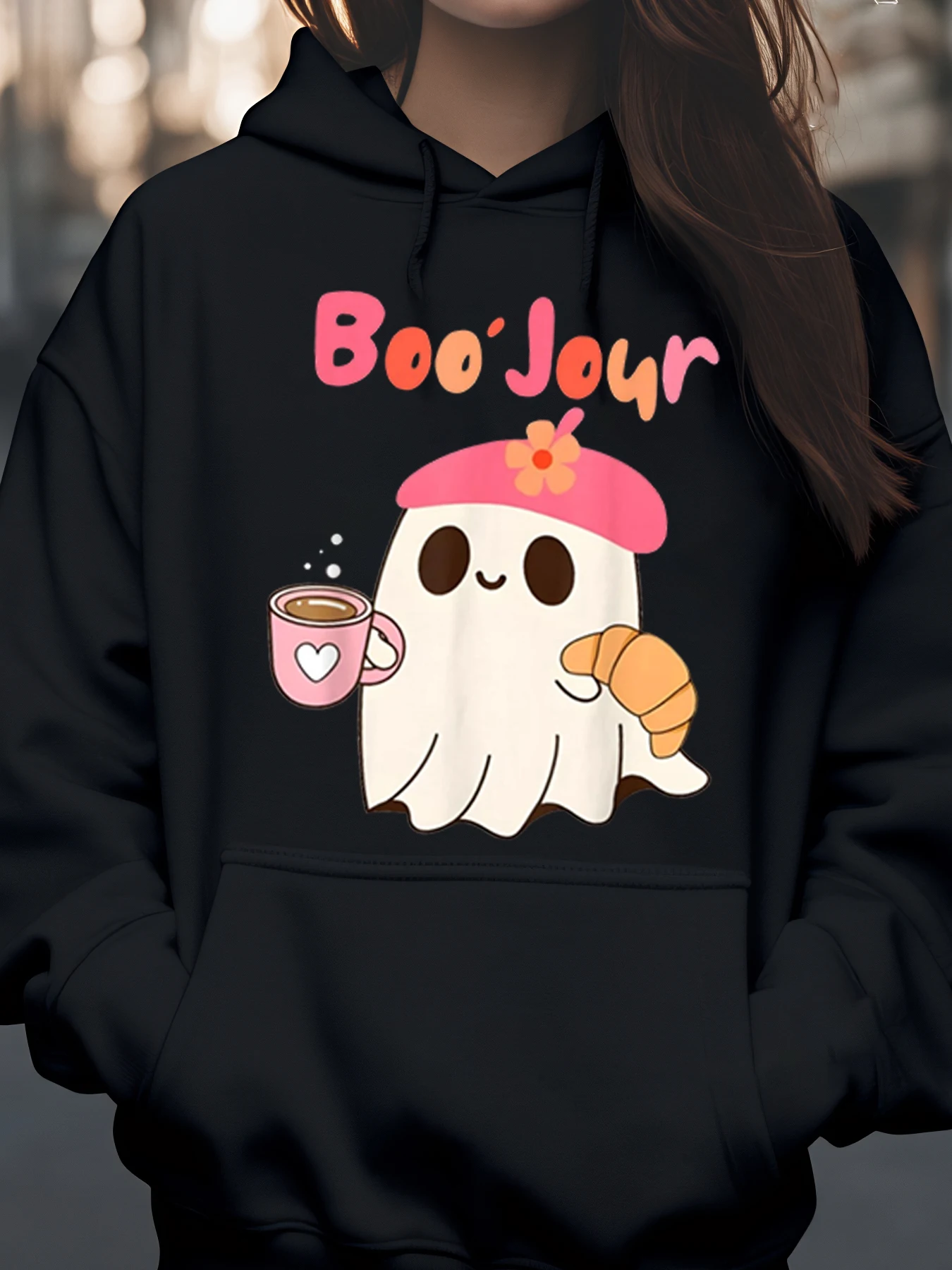 Призрак с кофе и круассаном Boo Jour, толстовка с капюшоном на Хэллоуин, повседневная одежда для женщин
Призрак с кофе и круассаном Boo Jour, толстовка с капюшоном на Хэллоуин, повседневная одежда для женщин