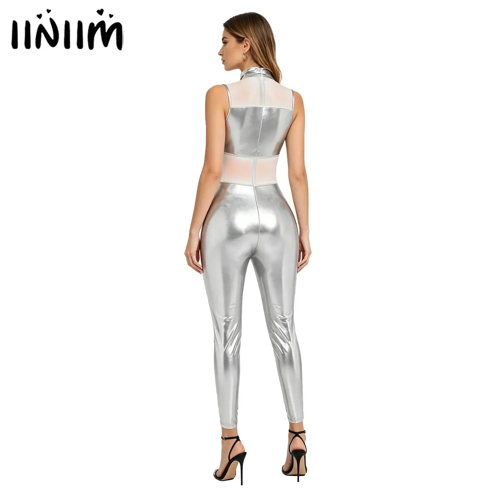 Womens Glossy Metallic Skinny Unitards Jumpsuit Rave Party Clubwear High Neck Mesh Cutout Bodysuit Sheer Mesh Skinny Leggings
Womens Glossy Metallic Skinny Unitards Jumpsuit Rave Party Clubwear High Neck Mesh Cutout Bodysuit Sheer Mesh Skinny Leggings