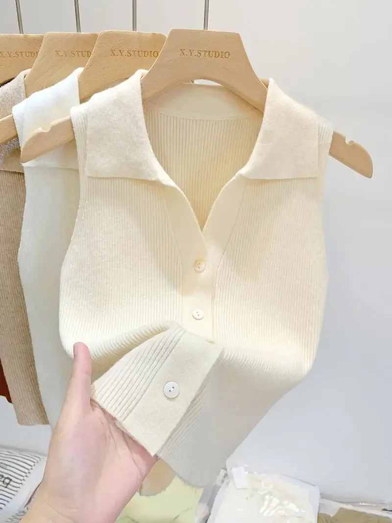 Women's Slim Fit Collared Sleeveless Tank Top - Summer Short Sleeve Ice Silk Knit Cardigan, Casual Versatile Outerwear for Early
Women's Slim Fit Collared Sleeveless Tank Top - Summer Short Sleeve Ice Silk Knit Cardigan, Casual Versatile Outerwear for Early