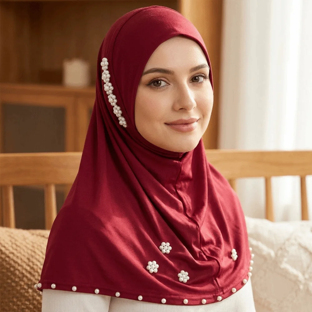 Breathable Imitation Pearl Beads Bonnet Hijab Comfortable Easy Wear Instant Stretch Head Scarf Pearl Flower Solid Color
Breathable Imitation Pearl Beads Bonnet Hijab Comfortable Easy Wear Instant Stretch Head Scarf Pearl Flower Solid Color