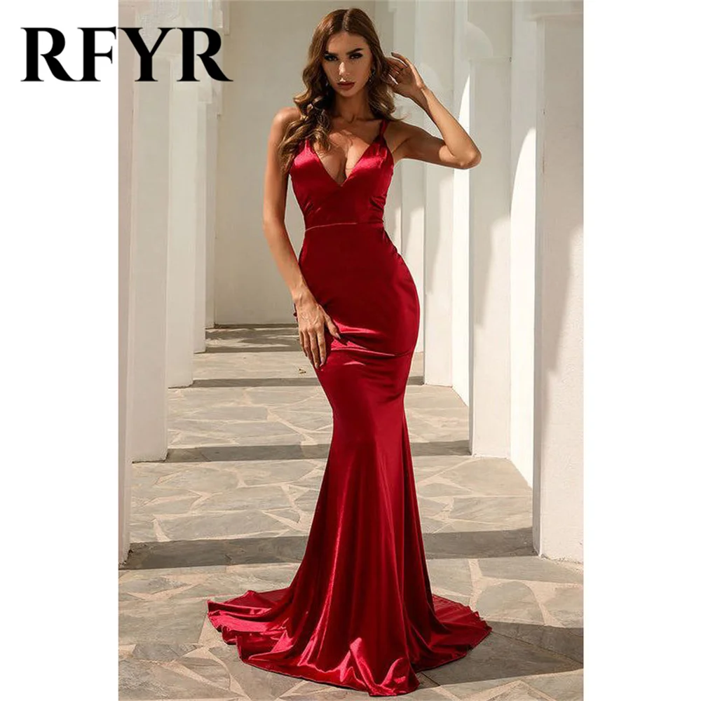 RFYR Red Prom Dress V-Neck Sleeveless Evening Dresses Spaghetti Straps Satin Party Dress Slim Fit Cross Backless Robe De Soirée
RFYR Red Prom Dress V-Neck Sleeveless Evening Dresses Spaghetti Straps Satin Party Dress Slim Fit Cross Backless Robe De Soirée