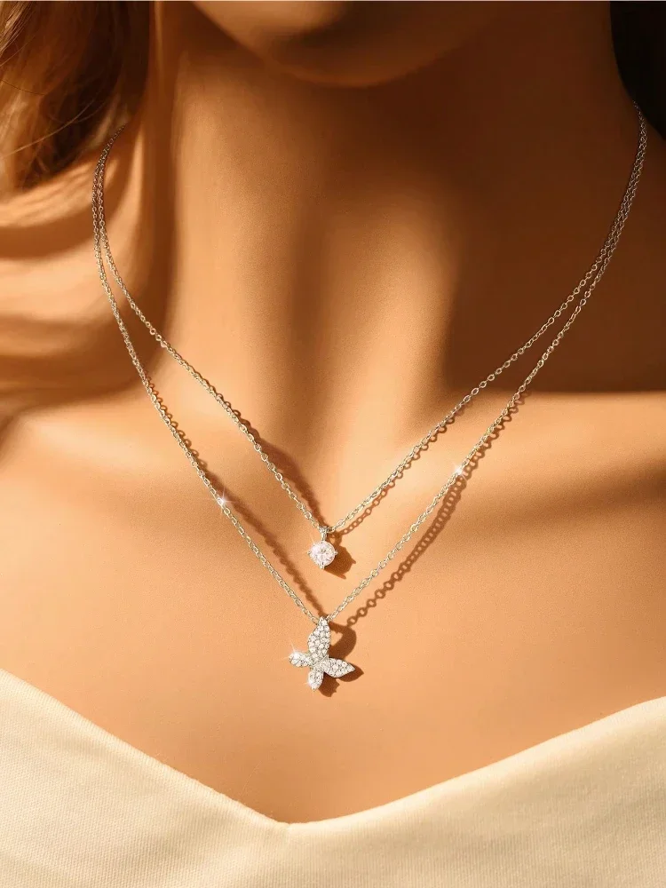 925 Sterling Silver Sparkling Double Layered Butterfly Shiny Necklace For Women Anniversary Party Fashion Quality Fine Jewelry
925 Sterling Silver Sparkling Double Layered Butterfly Shiny Necklace For Women Anniversary Party Fashion Quality Fine Jewelry