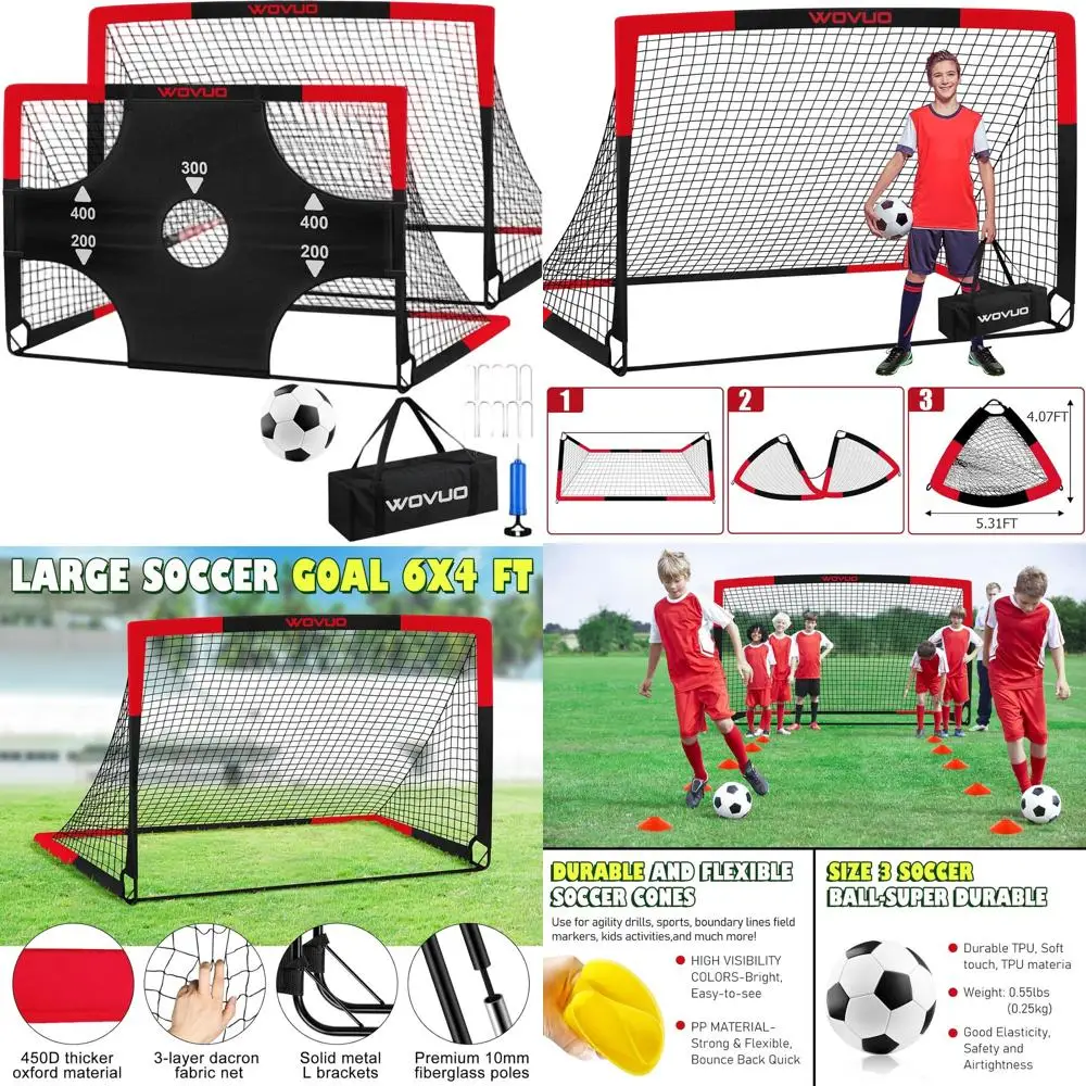 Portable Toddler Soccer Goals Set, 6x4 ft, for Ages 3-14, with Target, Ball, Cones, and Net for Outdoor Play
Portable Toddler Soccer Goals Set, 6x4 ft, for Ages 3-14, with Target, Ball, Cones, and Net for Outdoor Play