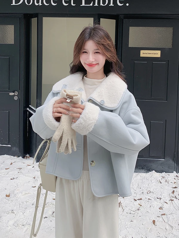 Blue Lamb Fur Jaet Women's ort Thi Warm Cotton Coat Casual Loose Fit Double Sided Wear Autumn Winter New Sle 2025
Blue Lamb Fur Jaet Women's ort Thi Warm Cotton Coat Casual Loose Fit Double Sided Wear Autumn Winter New Sle 2025