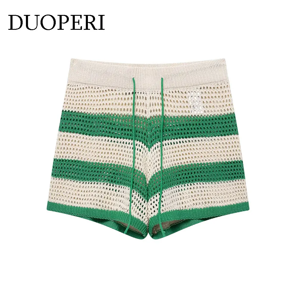 DUOPERI Women Fashion Summer Green Striped Lace Up Knitted Mini Shorts Elastic Waist Female Elegance Chic Lady Casual Shorts
DUOPERI Women Fashion Summer Green Striped Lace Up Knitted Mini Shorts Elastic Waist Female Elegance Chic Lady Casual Shorts