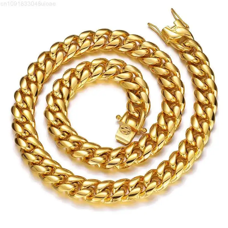 Cuban Link Chain Necklace and Bracelet Jewelry Crafted From High-Quality Stainless Steel Gold and Silver Plating
Cuban Link Chain Necklace and Bracelet Jewelry Crafted From High-Quality Stainless Steel Gold and Silver Plating
