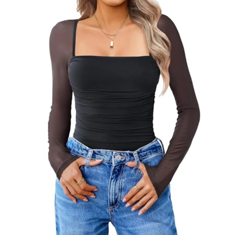 Avidlove Women's Square Neck Mesh Long Sleeve Bodysuit Shirts Ruched Body Suit Sexy Sheer Tops Date Night Outfit
Avidlove Women's Square Neck Mesh Long Sleeve Bodysuit Shirts Ruched Body Suit Sexy Sheer Tops Date Night Outfit