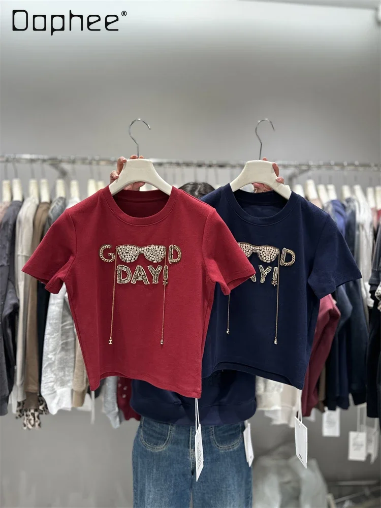 Round Neck Short Top 2024 New Autumn and Winter Thick Slim Fit Diamond Beaded Glasses Heavy Industry Short-sleeved T-shirt Women
Round Neck Short Top 2024 New Autumn and Winter Thick Slim Fit Diamond Beaded Glasses Heavy Industry Short-sleeved T-shirt Women