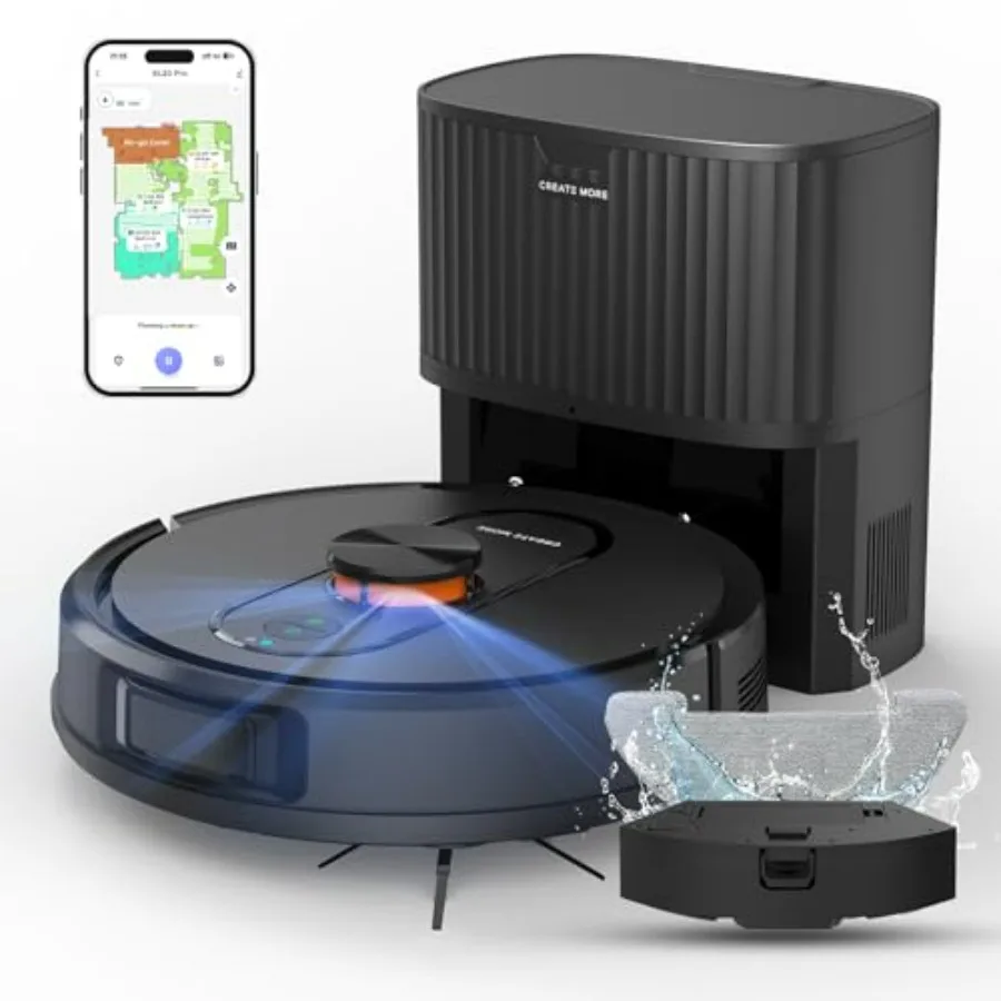 Robot Vacuum and Mop Combo for Hard Floors and Carpets, ABS Plastic, Black, 6000Pa Strong Suction, LiDAR Navigation, Self-Empty
Robot Vacuum and Mop Combo for Hard Floors and Carpets, ABS Plastic, Black, 6000Pa Strong Suction, LiDAR Navigation, Self-Empty
