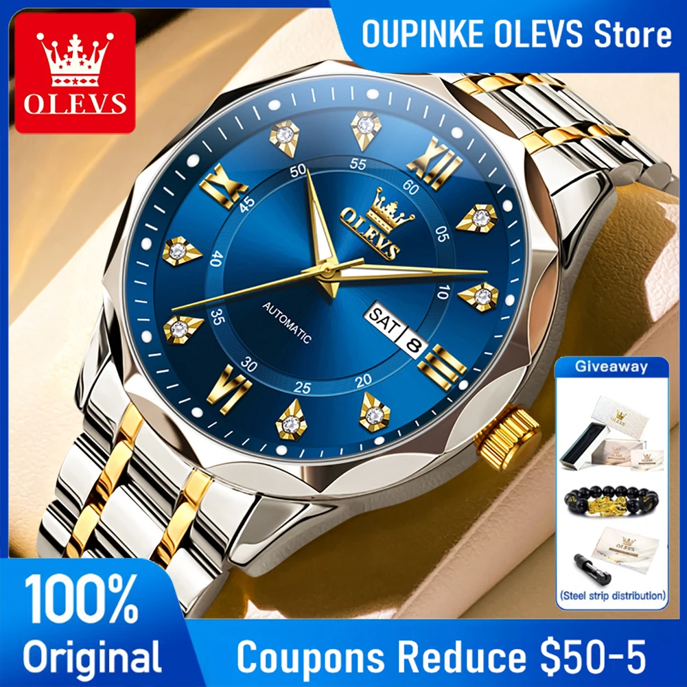 OLEVS 6727 New Mens Watch Original Luxury Automatic Mechanical Watch Waterproof Calendar Week Stainless Steel Watch For Man Box
OLEVS 6727 New Mens Watch Original Luxury Automatic Mechanical Watch Waterproof Calendar Week Stainless Steel Watch For Man Box