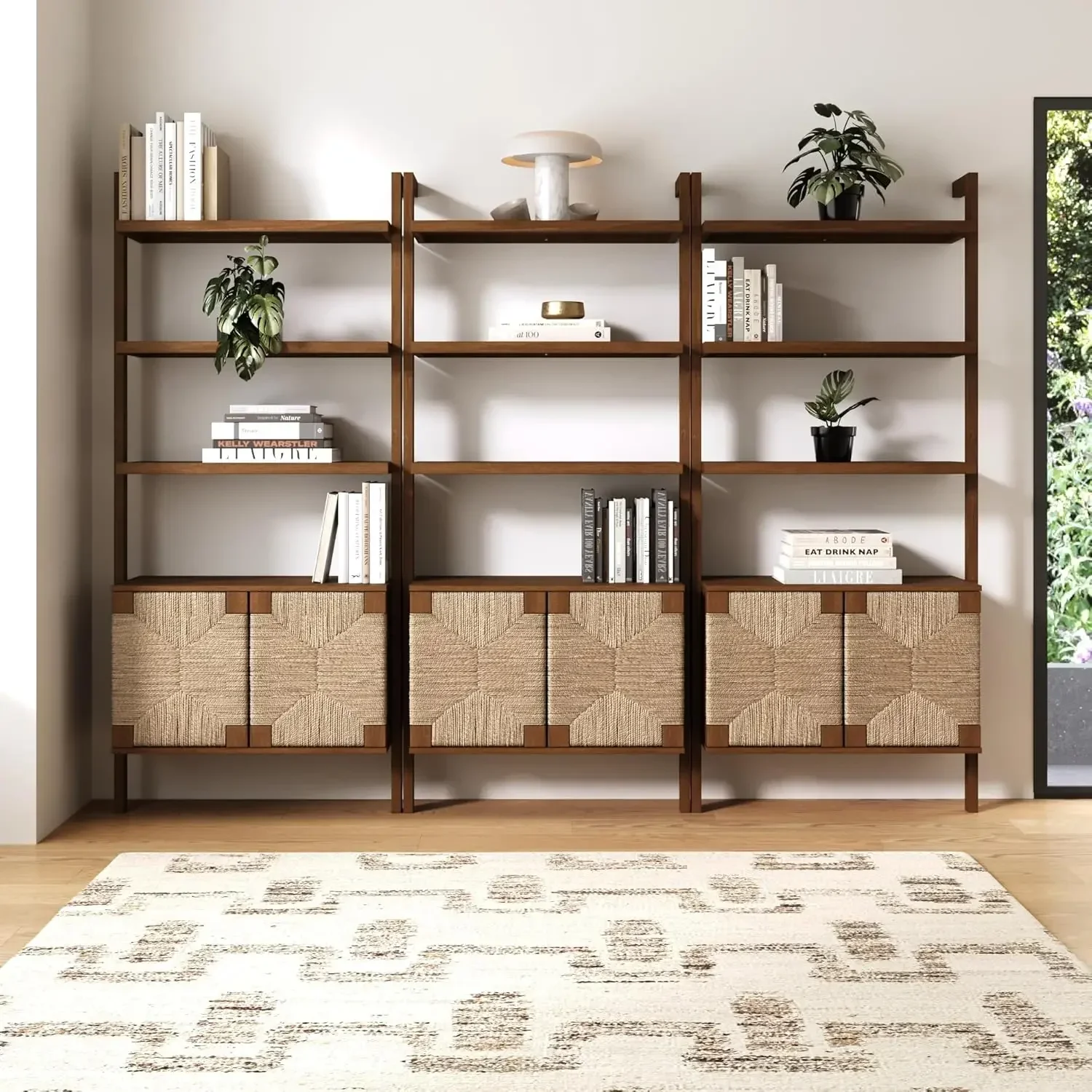 Beacon 3-Shelf Bookcase with Seagrass Cabinet, Solid Wood Bookshelf with Storage with Solid Wood Frame, Seagrass/Dark Brown Set
Beacon 3-Shelf Bookcase with Seagrass Cabinet, Solid Wood Bookshelf with Storage with Solid Wood Frame, Seagrass/Dark Brown Set