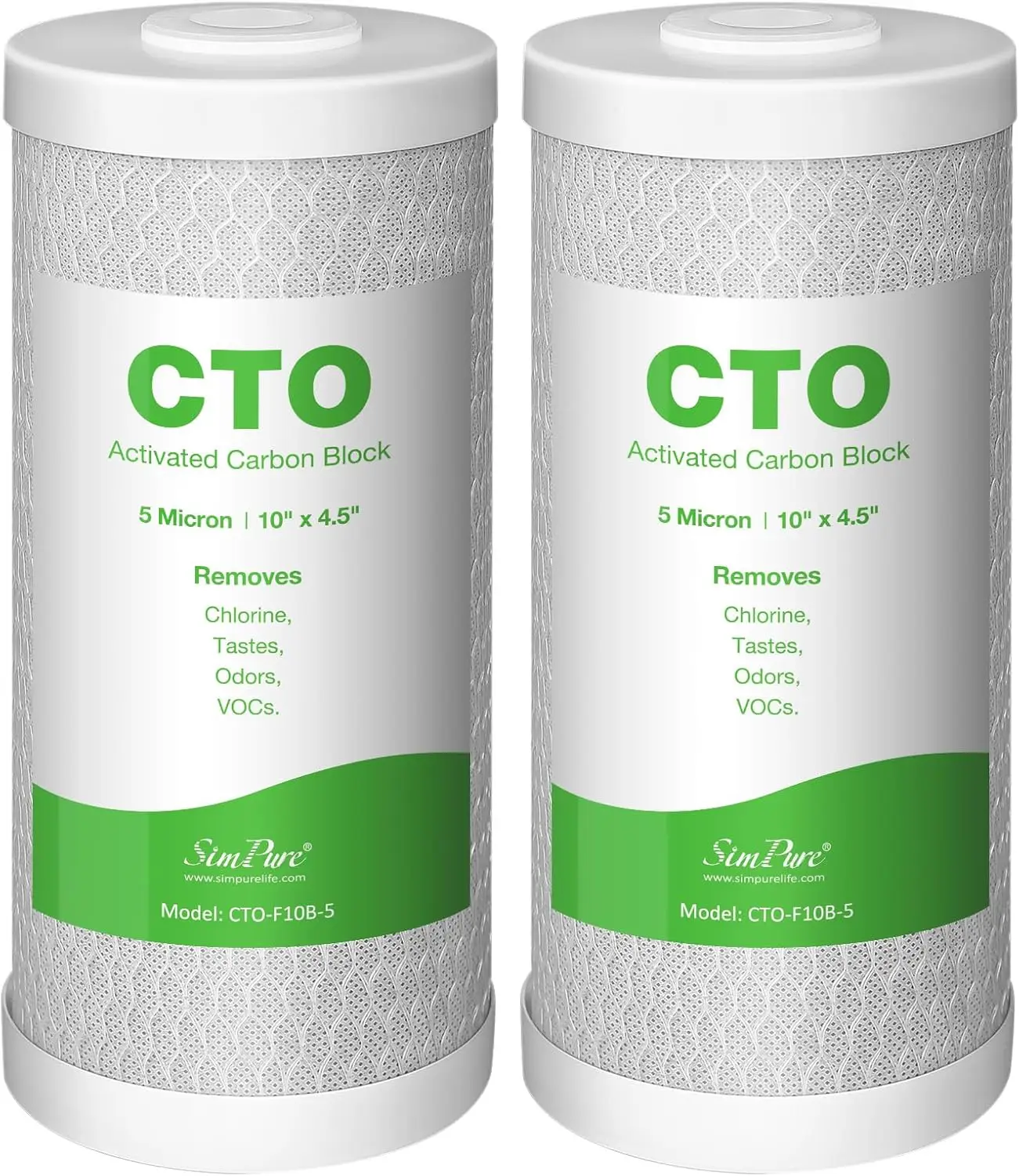 5 Micron 10" x 4.5" CTO Activated Carbon Block Whole House Water Filter Cartridges, 2 Pack
5 Micron 10" x 4.5" CTO Activated Carbon Block Whole House Water Filter Cartridges, 2 Pack