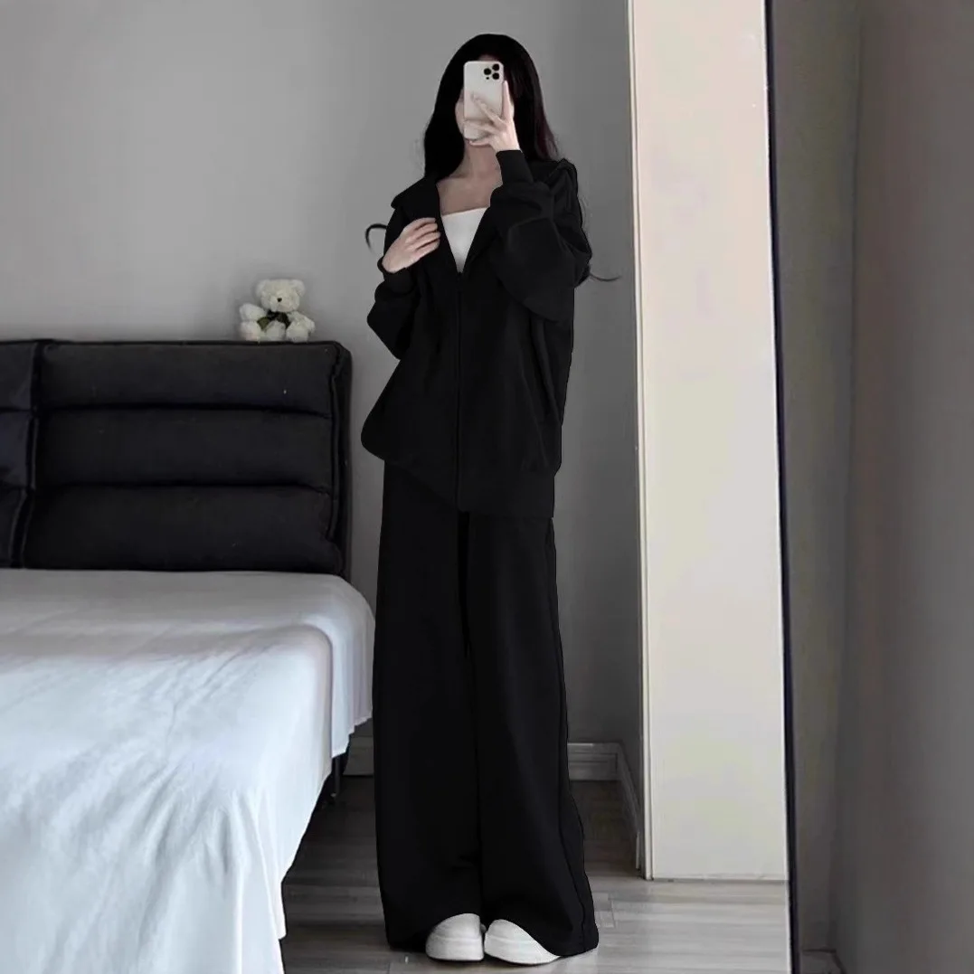 2026 New Autumn Winter Loose Hooded Gray Sweatshirt Wide-Leg Pants Two-Piece Set For Women
2026 New Autumn Winter Loose Hooded Gray Sweatshirt Wide-Leg Pants Two-Piece Set For Women