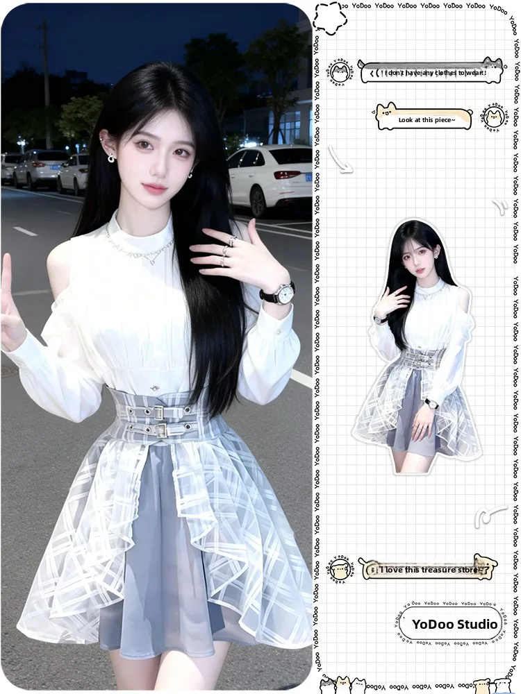 Elegant Shoulder Bared Long Sleeve Top And Mesh Skirt Two Piece Set for Women Breathable Comfortable Spring Summer Outfit
Elegant Shoulder Bared Long Sleeve Top And Mesh Skirt Two Piece Set for Women Breathable Comfortable Spring Summer Outfit