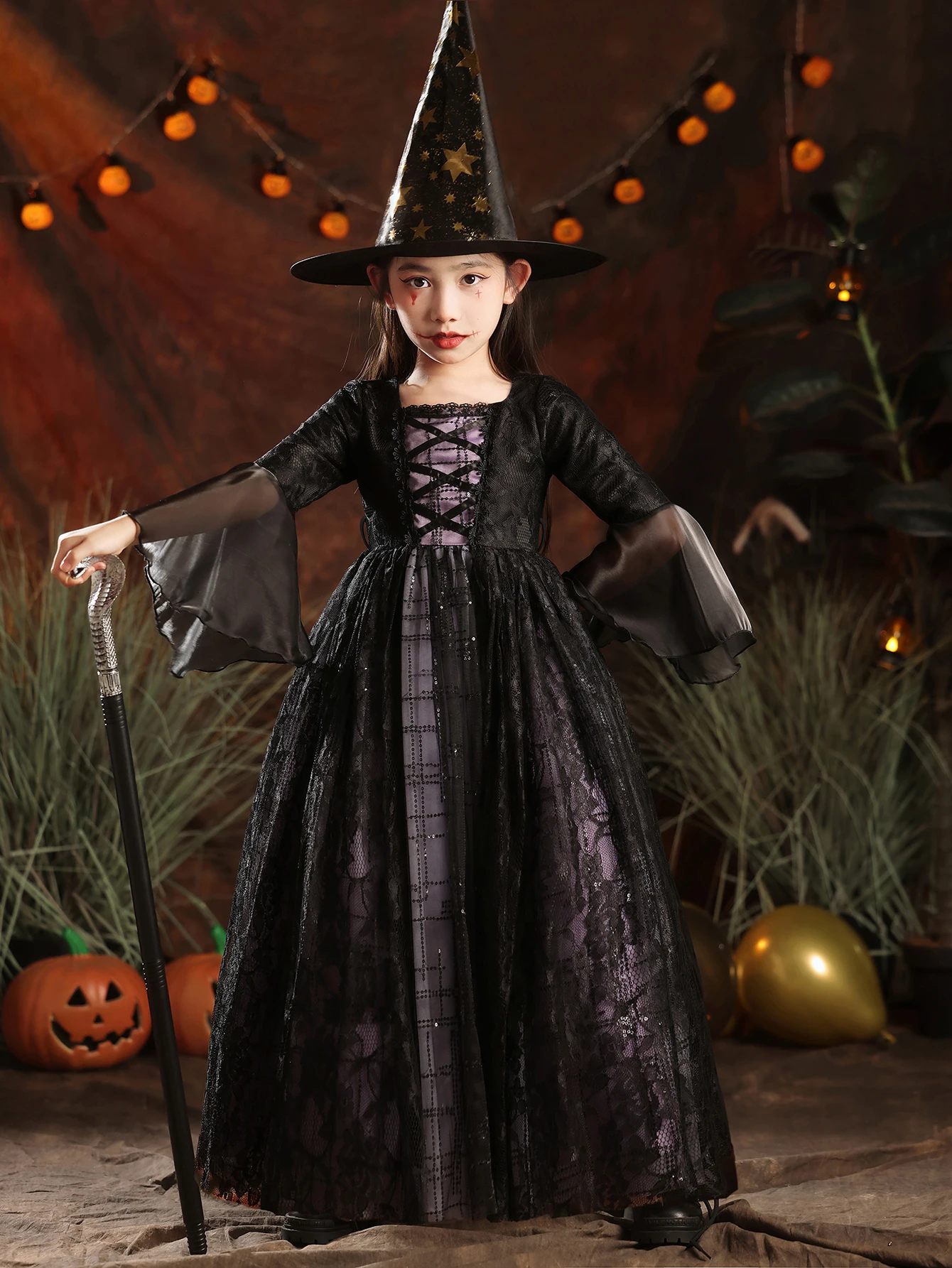 Girls' Black Purple Long Party Performance Costume Long Sleeved Dress Children's Dress
Girls' Black Purple Long Party Performance Costume Long Sleeved Dress Children's Dress