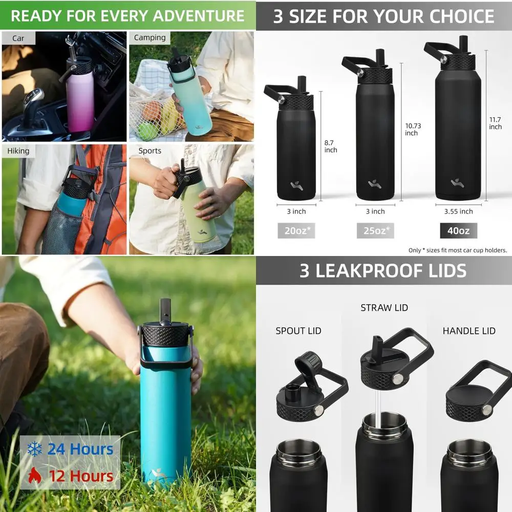 40oz Double-Walled Stainless Steel Water Bottle with Straw and 3 Lids, BPA-Free, Ideal for Travel and Sports
40oz Double-Walled Stainless Steel Water Bottle with Straw and 3 Lids, BPA-Free, Ideal for Travel and Sports