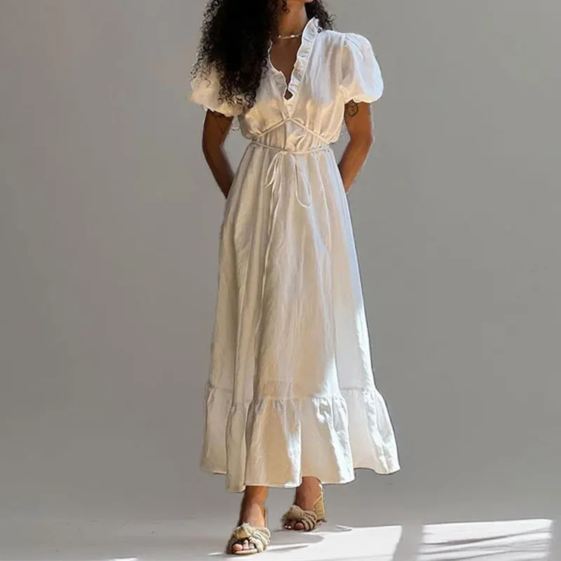 2025 Summer Womens Solid Color Long Skirt Fashionable Fluffy Sleeves Lace-up Office Women's Dress Casual Holiday Versatile Dress
2025 Summer Womens Solid Color Long Skirt Fashionable Fluffy Sleeves Lace-up Office Women's Dress Casual Holiday Versatile Dress