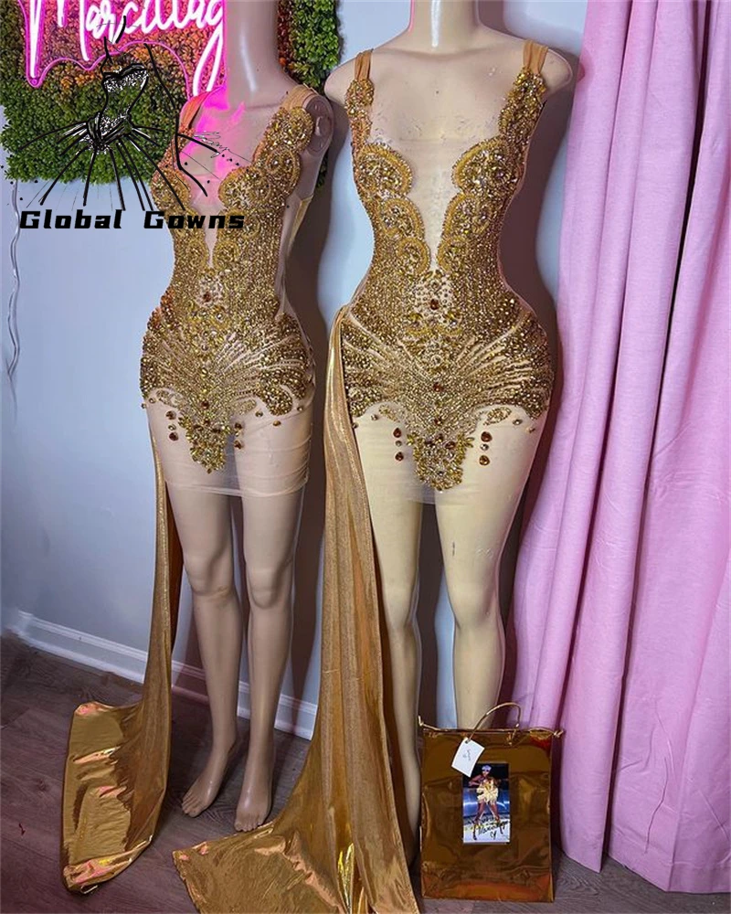 Sexy Gold Sweetheart Short Prom Dress Black Girl Bead Crystal Birthday Party Dresses Mermaid Mini Cocktail Homecoming Customized
Sexy Gold Sweetheart Short Prom Dress Black Girl Bead Crystal Birthday Party Dresses Mermaid Mini Cocktail Homecoming Customized