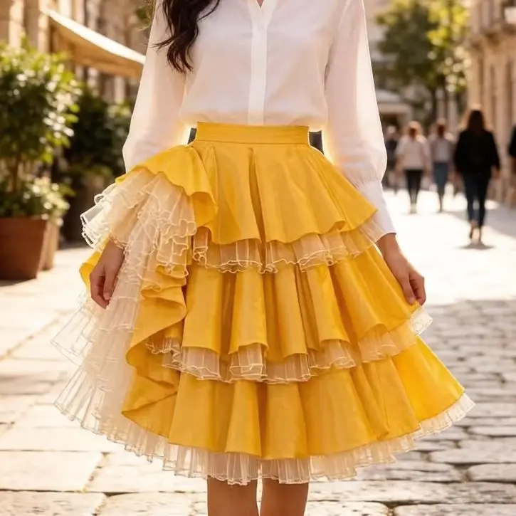 Girls Sweet Lolita Puffy Tiered Skirt Bright Yellow High Waisted with White Lace Princess Party Wedding Pageant Skirt Customize
Girls Sweet Lolita Puffy Tiered Skirt Bright Yellow High Waisted with White Lace Princess Party Wedding Pageant Skirt Customize