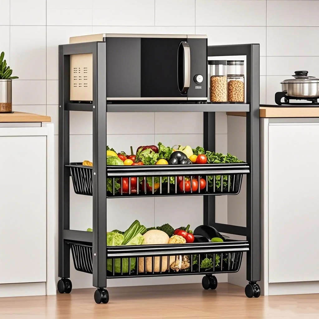 Мобильная кухонная тумба-стеллаж с регулируемыми 3-ярусными полками, 2 проволочными корзинами, органайзером для кухни и местом для хранения. Я
Мобильная кухонная тумба-стеллаж с регулируемыми 3-ярусными полками, 2 проволочными корзинами, органайзером для кухни и местом для хранения. Я