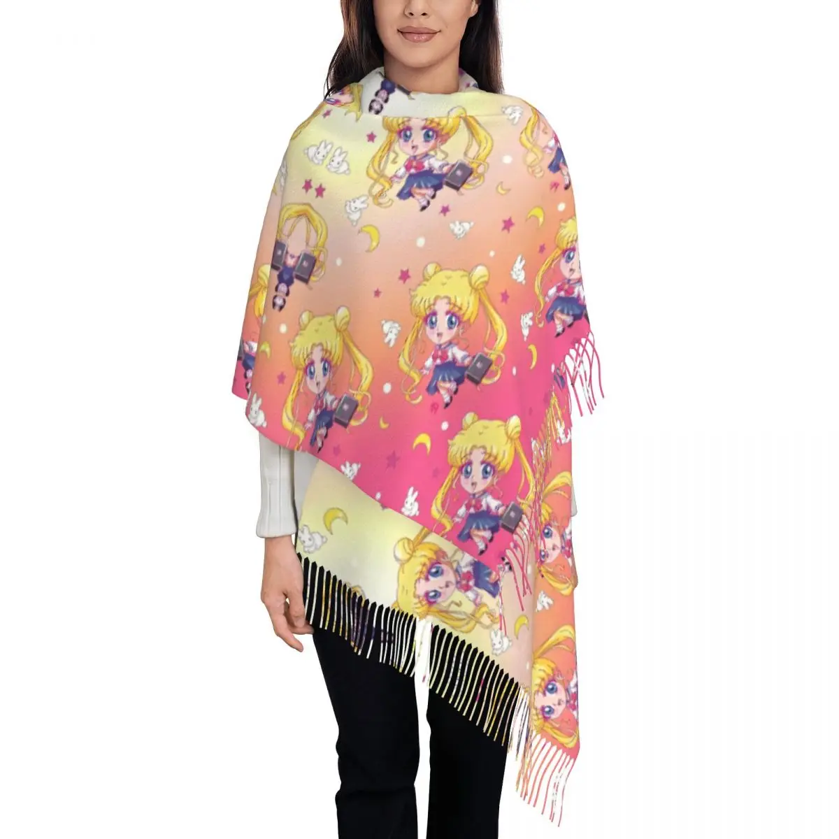 Женские большие шарфы с кристаллами в стиле аниме Sailors, женские зимние толстые теплые шаль с кисточками, шарф Usagi Half Moon
Женские большие шарфы с кристаллами в стиле аниме Sailors, женские зимние толстые теплые шаль с кисточками, шарф Usagi Half Moon
