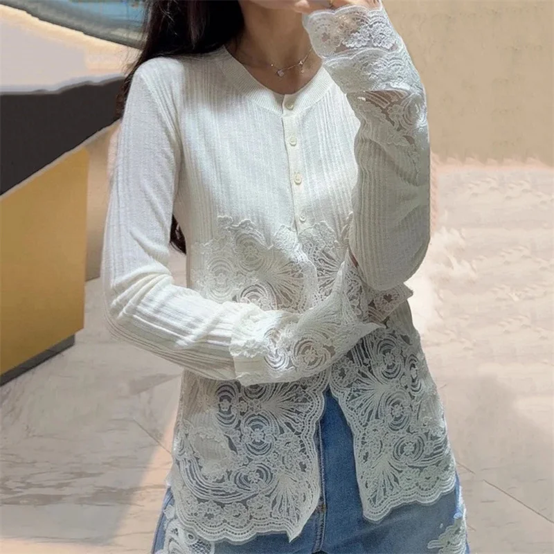 Cardigan for women New lace patchwork round neck thin coat for summer 2026 Elastic knit slim fit women's sweater wool blend tops
Cardigan for women New lace patchwork round neck thin coat for summer 2026 Elastic knit slim fit women's sweater wool blend tops
