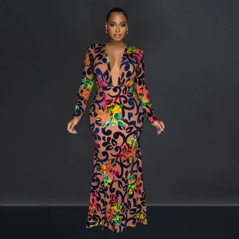 Fashion Print Club Party Long Dress Women Sexy Deep V Neck Full Sleeve Empire Slim Bodycon Maxi Robe Evening Gown Casual Outfits
Fashion Print Club Party Long Dress Women Sexy Deep V Neck Full Sleeve Empire Slim Bodycon Maxi Robe Evening Gown Casual Outfits