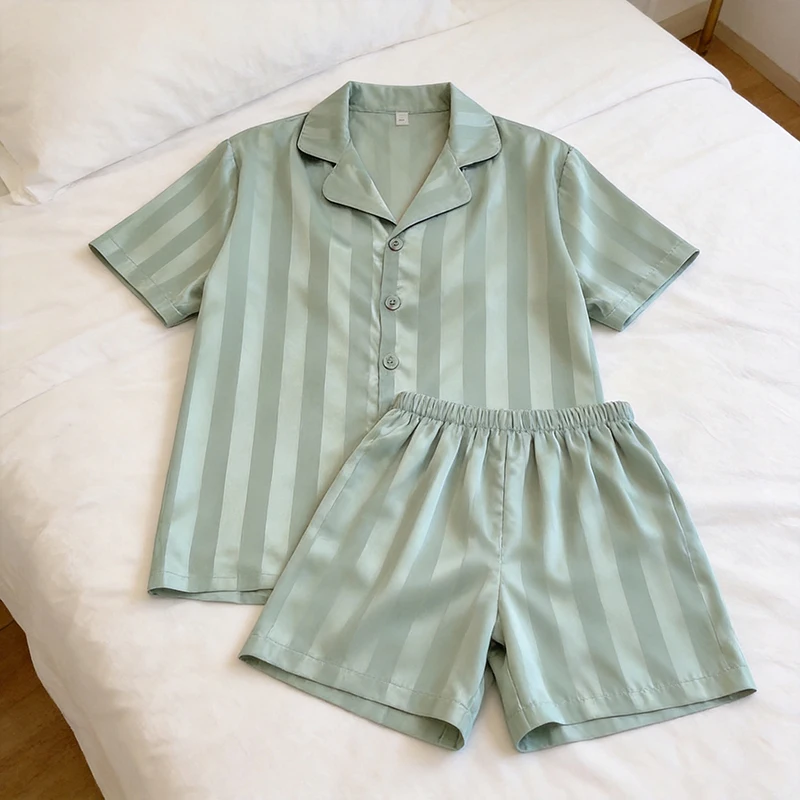 Ice Silk Sleepwear Women's 2026 New Summer Thin Short Sleeved Summer Imitation Silk Home Suit Two-Piece Set Ladies Pajamas
Ice Silk Sleepwear Women's 2026 New Summer Thin Short Sleeved Summer Imitation Silk Home Suit Two-Piece Set Ladies Pajamas