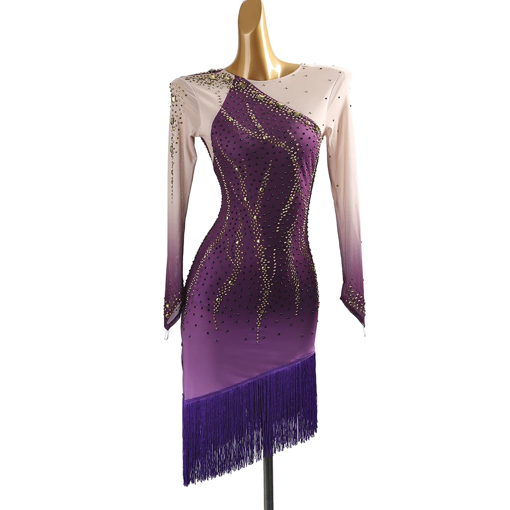 Latin Dance Adult Children AB Diamond High end Customized Tango Female Professional Purple Gradient Tassel Long sleeved Dress
Latin Dance Adult Children AB Diamond High end Customized Tango Female Professional Purple Gradient Tassel Long sleeved Dress