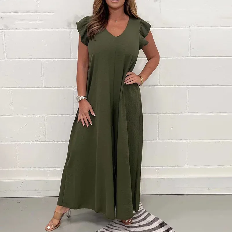 Summer Jumpsuits For Women Casual V Neck Ruffle Short Sleeve Long Pants Jumpsuit Women Fashion Loose Rompers
Summer Jumpsuits For Women Casual V Neck Ruffle Short Sleeve Long Pants Jumpsuit Women Fashion Loose Rompers