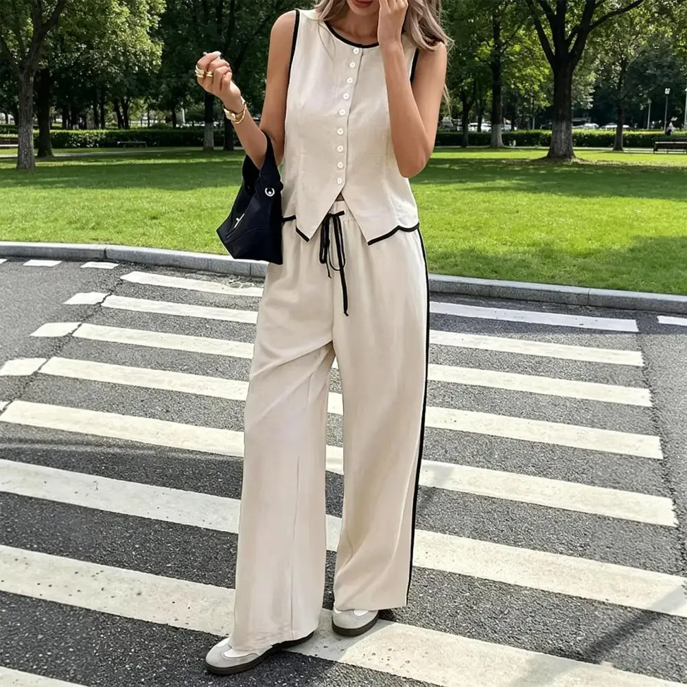 Women Summer 2 Piece Outfits Sleeveless Button Down Vest Wide Leg Pants Sets Casual Business Work Matching Set Женская одежда
Women Summer 2 Piece Outfits Sleeveless Button Down Vest Wide Leg Pants Sets Casual Business Work Matching Set Женская одежда