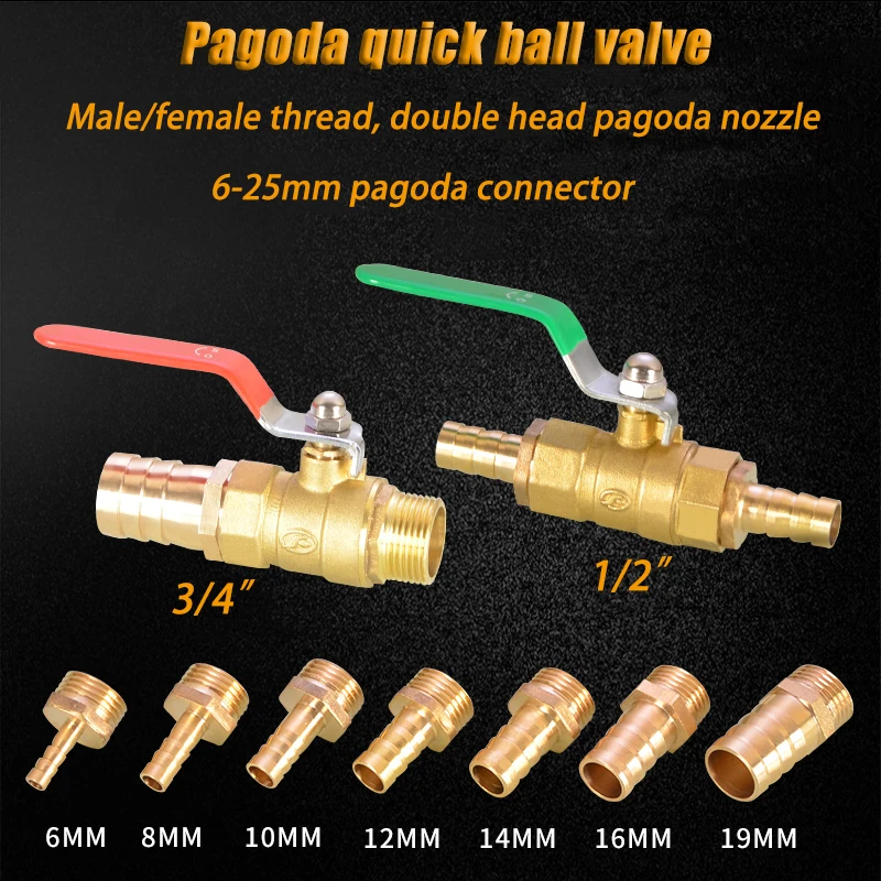 Male/Female Thread Ball Valve 6/8/10/12/14/16/19/25mm Hose Barb Inline Brass Water Oil Air Gas Fuel Line Ball Valve Pipe Fitting
Male/Female Thread Ball Valve 6/8/10/12/14/16/19/25mm Hose Barb Inline Brass Water Oil Air Gas Fuel Line Ball Valve Pipe Fitting