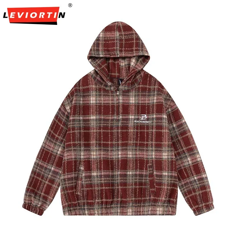 Streetwear Plaid Woolen Hooded Jacket Men Letter embroidery Autumn Winter Retro Casual Zipper Long Sleeve Outerwear Coats Unisex
Streetwear Plaid Woolen Hooded Jacket Men Letter embroidery Autumn Winter Retro Casual Zipper Long Sleeve Outerwear Coats Unisex