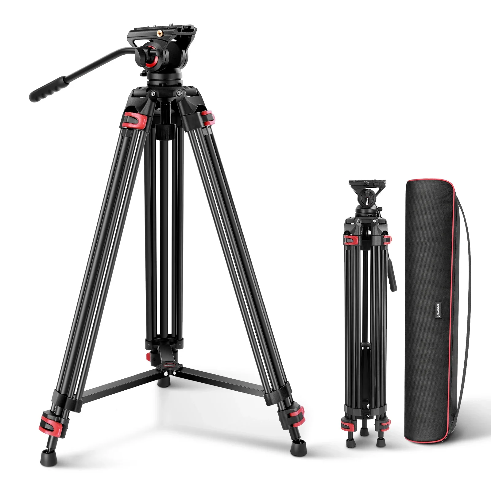 NEEWER 74" Pro Video Tripod With Fluid Head, Heavy Duty Aluminum Tripod With 360° Pan 160° Tilt Head,
NEEWER 74" Pro Video Tripod With Fluid Head, Heavy Duty Aluminum Tripod With 360° Pan 160° Tilt Head,